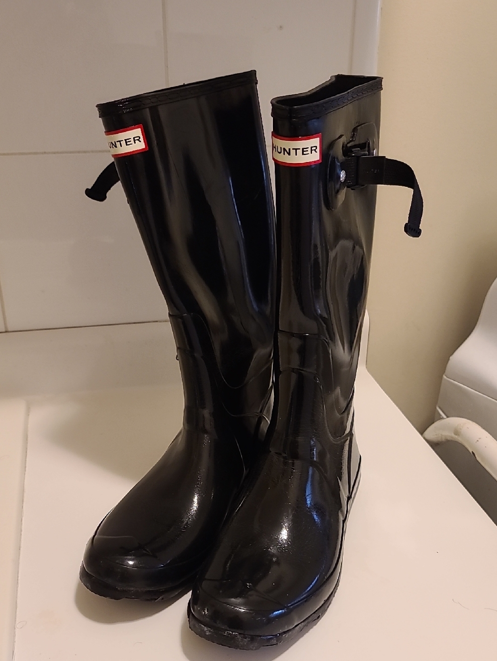 Hunter Glossy Black Knee-High Rain Boots